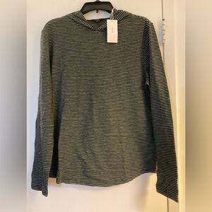 NWT Men’s Vince Long Sleeve Hood Striped Shirt Black Grey M $165 Tag